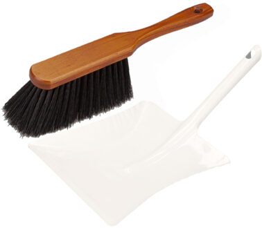 Stoffer en blik wit van metaal/gelakt hout voor binnen - Stoffer en blik