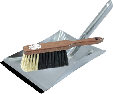 Stoffer en blik zilver van verzinkt metaal inclusief lip voor binnen - Stoffer en blik Zilverkleurig