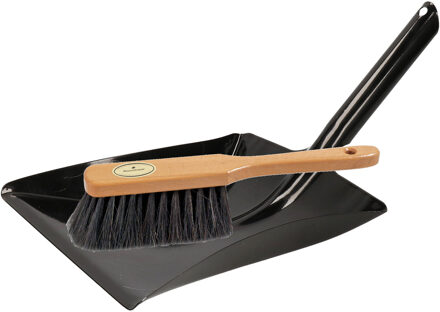 Stoffer en blik zwart/bruin van metaal voor binnen