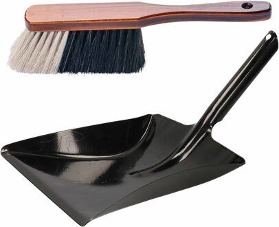 Stoffer en blik zwart/bruin van metaal voor binnen