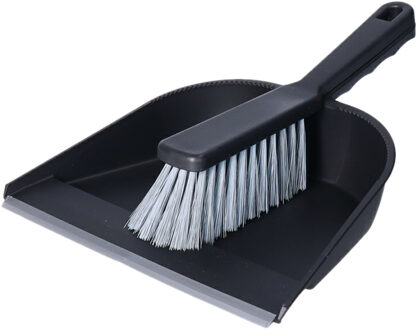 Stoffer en blik - zwart - kunststof - binnen vegen