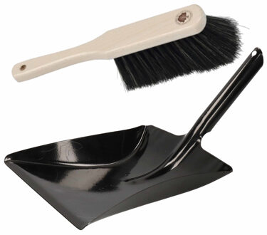 Stoffer en blik zwart van metaal/hout voor binnen - Stoffer en blik