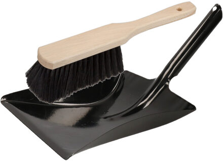 Stoffer en blik zwart van metaal/hout voor binnen