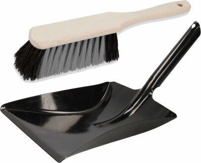 Stoffer zwart van metaal - en stoffer van hout - voor binnen - Zachte borstel/handveger