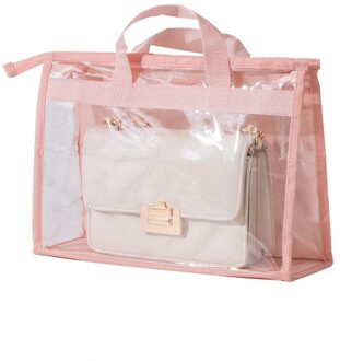 Stofkap Zak Waterdichte Opbergtas Slaapkamer Transparante Handtas Organizer Verzegelde Lederen Tas Stofdicht Bescherm Cover roze