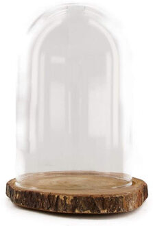 stolp - glas - houten bruin plateau - D18 x H26 cm - Decoratieve stolpen Transparant
