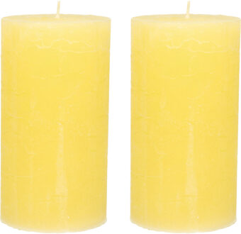 Stompkaars - 2x - geel - 7 x 13 cm - rustiek model - cilinderkaars - kaars
