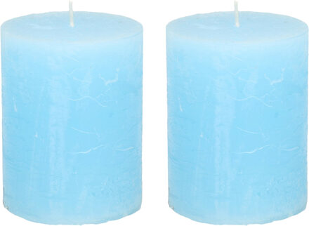 Stompkaars - 2x - licht blauw - 7 x 9 cm - middel rustiek model - cilinderkaars - kaars
