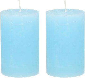 Stompkaars - 2x - lichtblauw - 5 x 8 cm - klein rustiek model - cilinderkaars - kaars