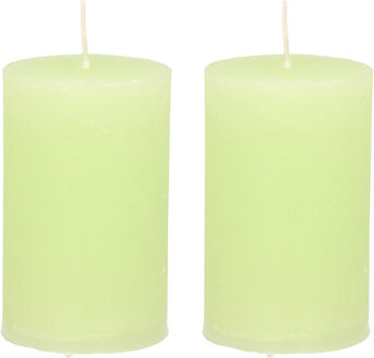 Stompkaars - 2x - lime groen - 5 x 8 cm - klein rustiek model - cilinderkaars - kaars