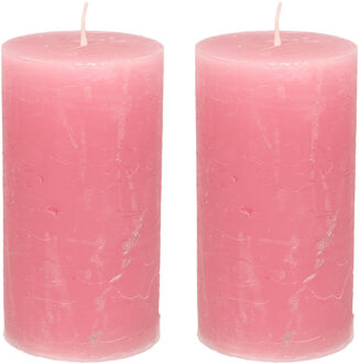Stompkaars - 2x - oudroze - 7 x 13 cm - rustiek model - cilinderkaars - kaars