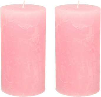 Stompkaars - 2x - roze - 7 x 13 cm - rustiek model - cilinderkaars - kaars