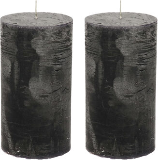 Stompkaars - 2x - zwart - 7 x 13 cm - rustiek model - cilinderkaars - kaars