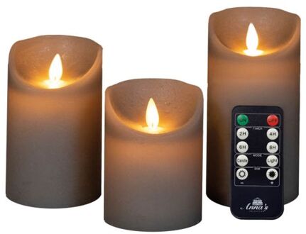 Stompkaars - 3 stuks - taupe - LED kaarsen