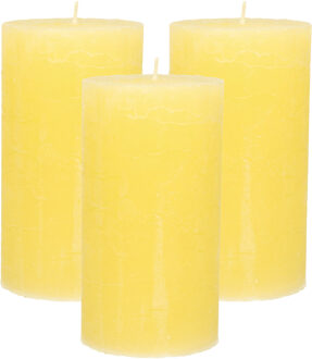 Stompkaars - 3x - geel - 7 x 13 cm - rustiek model - cilinderkaars - kaars