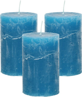 Stompkaars - 3x - helder blauw - 5 x 8 cm - klein rustiek model - cilinderkaars - kaars