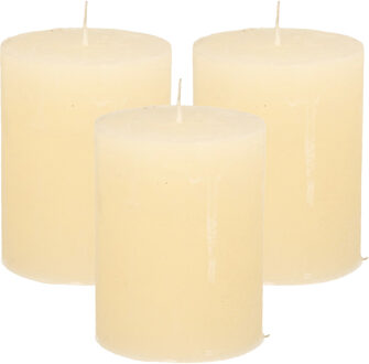 Stompkaars - 3x - ivoor wit - 7 x 9 cm - middel rustiek model - cilinderkaars - kaars