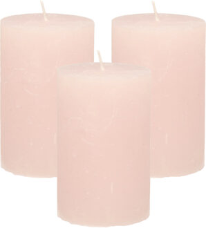 Stompkaars - 3x - licht roze - 5 x 8 cm - klein rustiek model - cilinderkaars - kaars