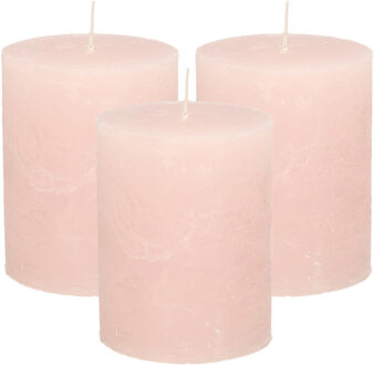 Stompkaars - 3x - lichtroze - 7 x 9 cm - middel rustiek model - cilinderkaars - kaars