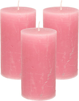 Stompkaars - 3x - oudroze - 7 x 13 cm - rustiek model - cilinderkaars - kaars