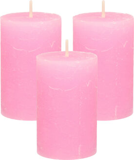 Stompkaars - 3x - roze - 5 x 8 cm - klein rustiek model - cilinderkaars - kaars