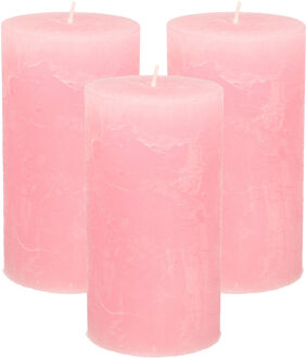 Stompkaars - 3x - roze - 7 x 13 cm - rustiek model - cilinderkaars - kaars