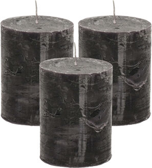 Stompkaars - 3x - zwart - 7 x 9 cm - middel rustiek model - cilinderkaars - kaars