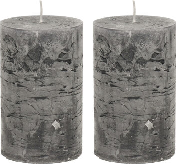 Stompkaars/cilinderkaars - 2x - antraciet - 5 x 8 cm - klein rustiek model