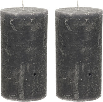 Stompkaars/cilinderkaars - 2x - antraciet - 7 x 13 cm - rustiek model