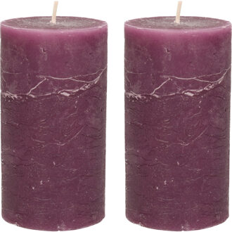 Stompkaars/cilinderkaars - 2x - bordeaux rood - 7 x 13 cm - rustiek model