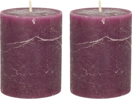 Stompkaars/cilinderkaars - 2x - bordeaux rood - 7 x 9 cm - middel rustiek model