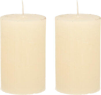 Stompkaars/cilinderkaars - 2x - ivoor wit - 5 x 8 cm - klein rustiek model