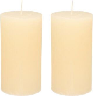 Stompkaars/cilinderkaars - 2x - ivoor wit - 7 x 13 cm - rustiek model