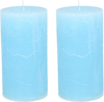 Stompkaars/cilinderkaars - 2x - licht blauw - 7 x 13 cm - rustiek model