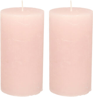 Stompkaars/cilinderkaars - 2x - licht roze - 7 x 13 cm - rustiek model