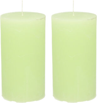 Stompkaars/cilinderkaars - 2x - lime groen - 7 x 13 cm - rustiek model