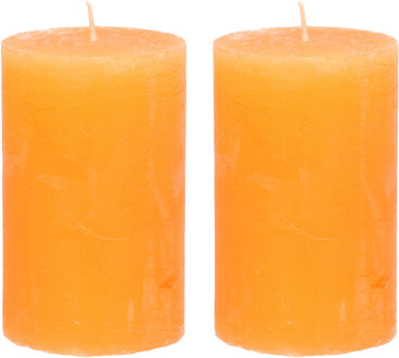 Stompkaars/cilinderkaars - 2x - oranje - 5 x 8 cm - klein rustiek model