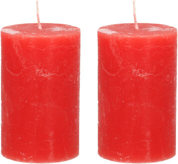 Stompkaars/cilinderkaars - 2x - rood - 5 x 8 cm - klein rustiek model