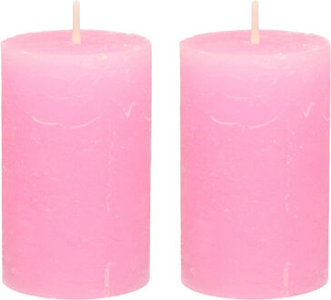 Stompkaars/cilinderkaars - 2x - roze - 5 x 8 cm - klein rustiek model - Stompkaarsen