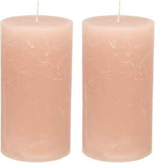 Stompkaars/cilinderkaars - 2x - taupe - 7 x 13 cm - rustiek model