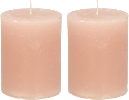 Stompkaars/cilinderkaars - 2x - taupe - 7 x 9 cm - middel rustiek model