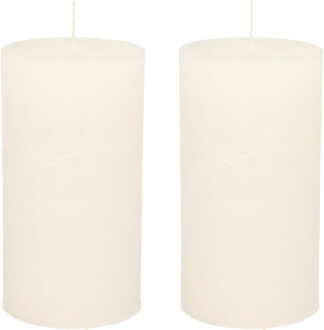 Stompkaars/cilinderkaars - 2x - wit - 7 x 13 cm - rustiek model