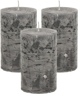 Stompkaars/cilinderkaars - 3x - antraciet - 5 x 8 cm - klein rustiek model