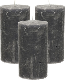 Stompkaars/cilinderkaars - 3x - antraciet - 7 x 13 cm - rustiek model