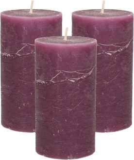 Stompkaars/cilinderkaars - 3x - bordeaux rood - 7 x 13 cm - rustiek model