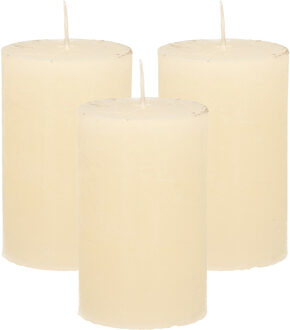 Stompkaars/cilinderkaars - 3x - ivoor wit - 5 x 8 cm - klein rustiek model