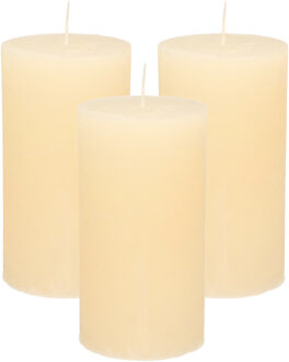 Stompkaars/cilinderkaars - 3x - ivoor wit - 7 x 13 cm - rustiek model