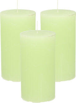 Stompkaars/cilinderkaars - 3x - lime groen - 7 x 13 cm - rustiek model