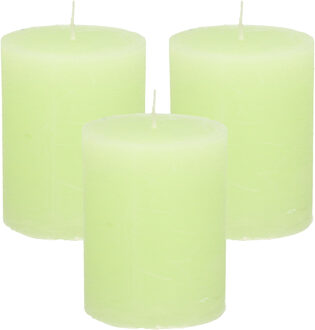 Stompkaars/cilinderkaars - 3x - lime groen - 7 x 9 cm - middel rustiek model