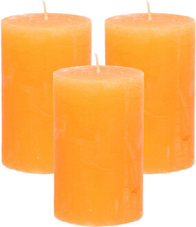 Stompkaars/cilinderkaars - 3x - oranje - 5 x 8 cm - klein rustiek model